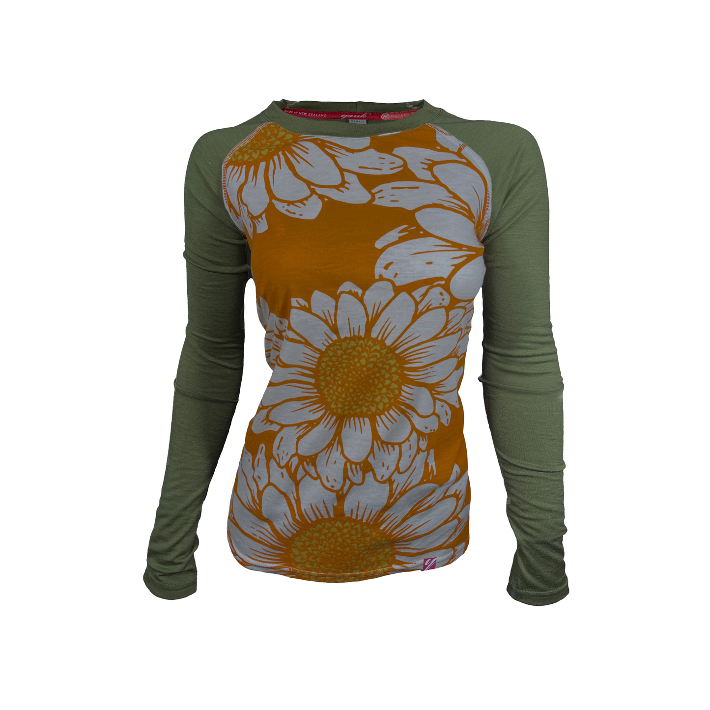 Yank Flower Power Long Sleeve Merino Zesty Olive - Women's