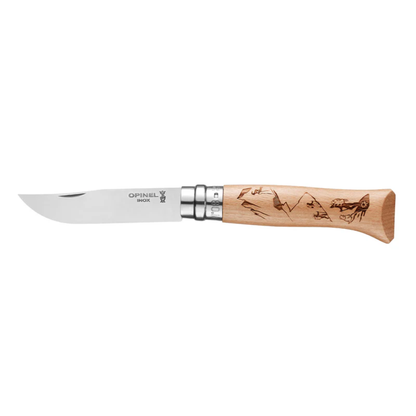 Opinel No.08 Engraved Oak Folding Knife | Engraved French Pocket Knife