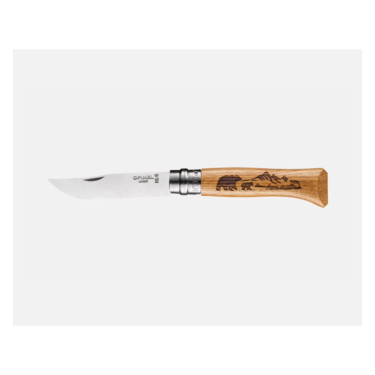 Opinel No.08 Engraved Oak Folding Knife | Engraved French Pocket Knife
